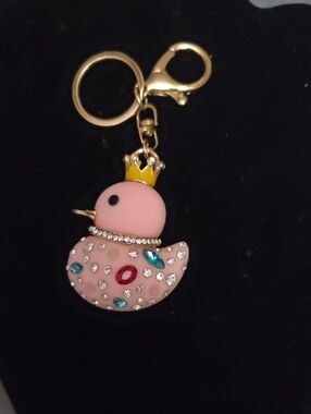 Pink Jeweled Duck Keychain Card Holder Charm NWOT